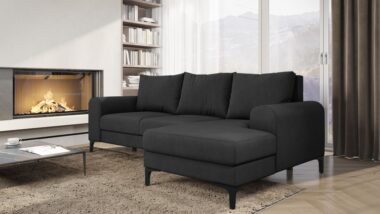 Narożnik z funkcją spania Instra prawy L-kształtny z pojemnikiem na pościel grafitowy welur