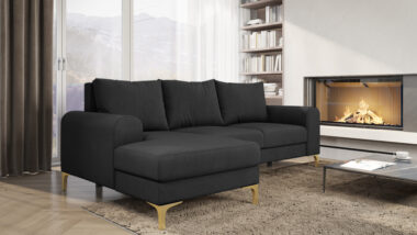 Narożnik z funkcją spania Instra lewy L-kształtny z pojemnikiem na pościel grafitowy welur