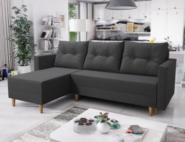 Narożnik z funkcją spania Ivar lewy L-kształtny z pojemnikiem na pościel ciemnoszara plecionka