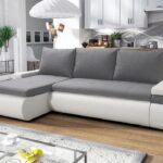 Narożnik z funkcją spania Manhattan lewy L-kształtny z pojemnikiem na pościel szara plecionka z białą ekoskórą
