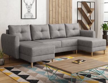 Narożnik z funkcją spania Manstad U-kształtny z pojemnikiem na pościel jasnoszara plecionka