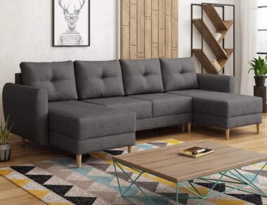 Narożnik z funkcją spania Manstad U-kształtny z pojemnikiem na pościel ciemnoszara plecionka