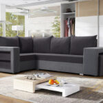 Narożnik z funkcją spania Milano lewy L-kształtny z pojemnikiem na pościel czarno-szary plusz