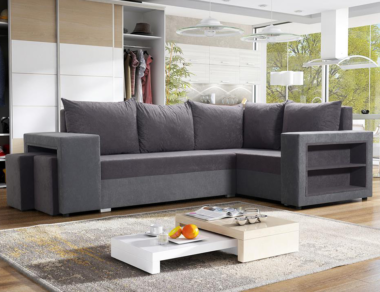 Narożnik z funkcją spania Milano prawy L-kształtny z pojemnikiem na pościel szary plusz