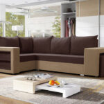 Narożnik z funkcją spania Milano lewy L-kształtny z pojemnikiem na pościel brązowo-beżowy plusz