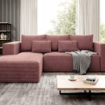 Narożnik z funkcją spania Stripes lewy L-kształtny z pojemnikiem na pościel brudny róż sztruks