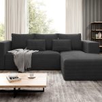 Narożnik z funkcją spania Stripes prawy L-kształtny z pojemnikiem na pościel grafitowy sztruks