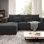 Narożnik z funkcją spania Stripes lewy L-kształtny z pojemnikiem na pościel grafitowy sztruks