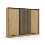 Szafa przesuwna Nubi 250 cm dąb artisan z czarnymi lamelami