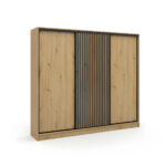 Szafa przesuwna Nubi 200 cm z szufladami dąb artisan z czarnymi lamelami