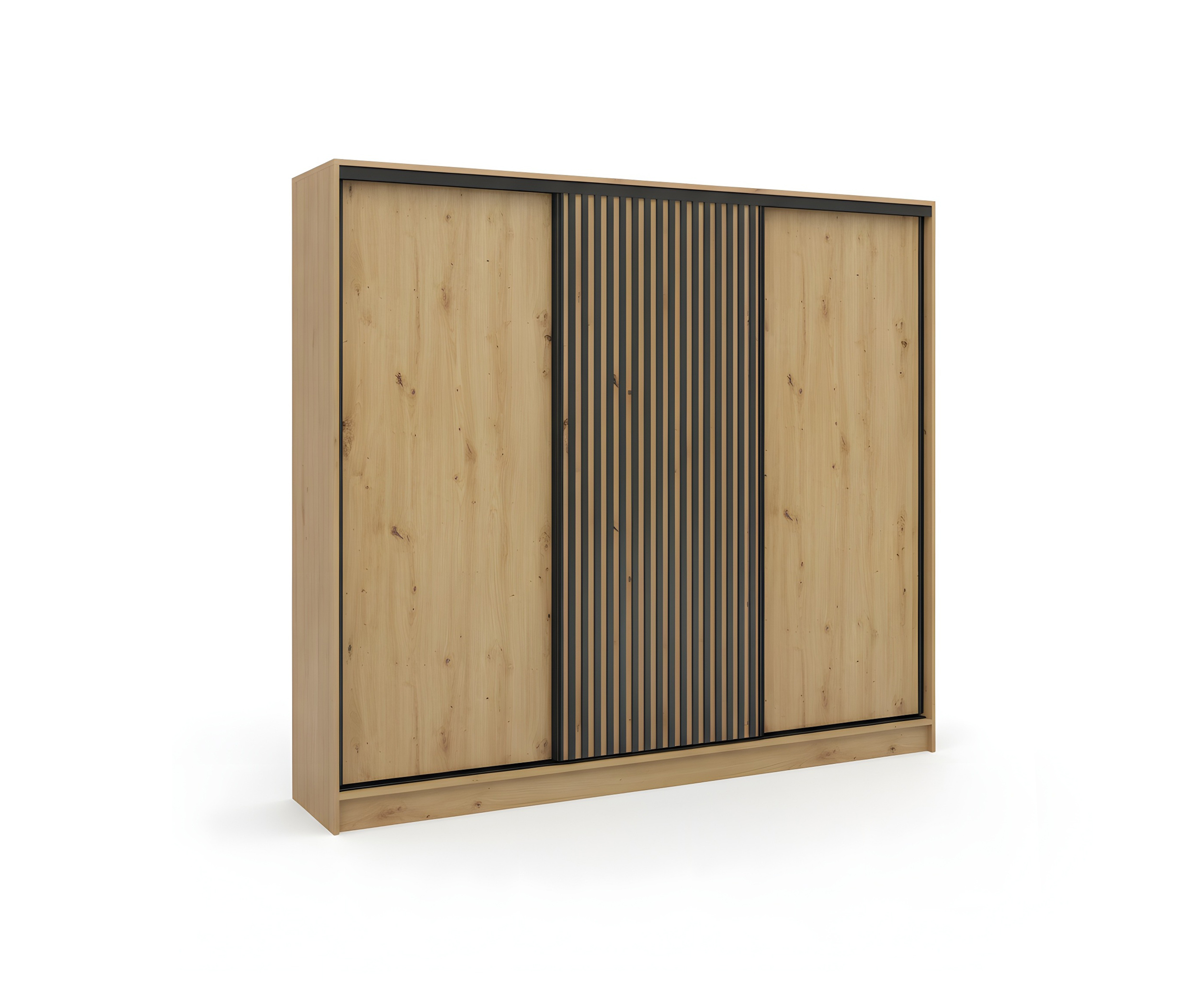 Szafa przesuwna Nubi 200 cm z szufladami dąb artisan z czarnymi lamelami