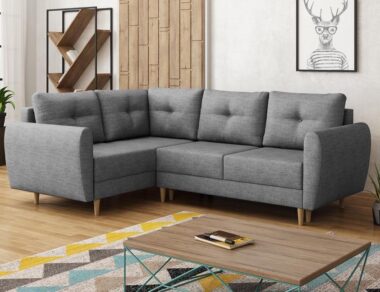 Narożnik z funkcją spania Manstad L lewy z pojemnikiem na pościel szara plecionka