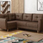 Narożnik z funkcją spania Manstad L lewy z pojemnikiem na pościel brązowa plecionka