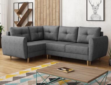 Narożnik z funkcją spania Manstad L lewy z pojemnikiem na pościel ciemnoszara plecionka