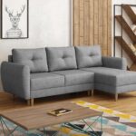 Narożnik z funkcją spania Manstad prawy L-kształtny z pojemnikiem na pościel szara plecionka