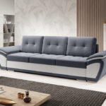 Kanapa z funkcją spania Enzo z pojemnikiem na pościel grafitowy welur z białą ekoskórą