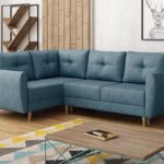 Narożnik z funkcją spania Manstad L lewy z pojemnikiem na pościel niebieska plecionka