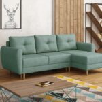 Narożnik z funkcją spania Manstad prawy L-kształtny z pojemnikiem na pościel miętowa plecionka