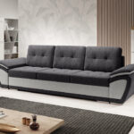 Kanapa z funkcją spania Enzo z pojemnikiem na pościel czarno-szary welur