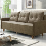 Kanapa z funkcją spania Fern z pojemnikiem na pościel beżowa plecionka