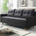 Kanapa z funkcją spania Fern z pojemnikiem na pościel ciemnoszara plecionka