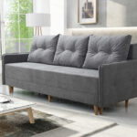 Kanapa z funkcją spania Fern z pojemnikiem na pościel szara plecionka