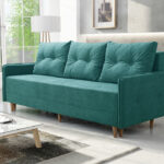 Kanapa z funkcją spania Fern z pojemnikiem na pościel turkusowa plecionka