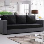 Kanapa z funkcją spania Mojito z pojemnikiem na pościel czarno-szary plusz