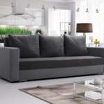 Kanapa z funkcją spania Mojito z pojemnikiem na pościel szary plusz