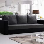 Kanapa z funkcją spania Mojito z pojemnikiem na pościel szary plusz z czarną ekoskórą