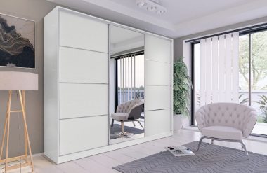 Szafa trzydrzwiowa przesuwna VIP 180 cm z lustrem i szufladami biały mat