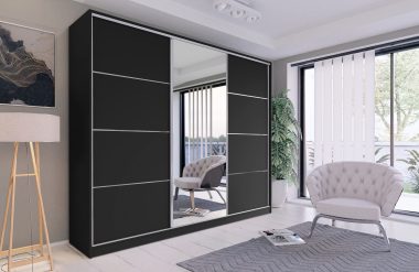 Szafa trzydrzwiowa przesuwna VIP 180 cm z lustrem i szufladami czarny mat