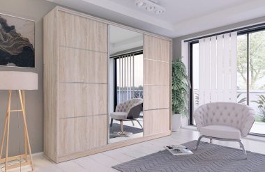 Szafa przesuwna VIP 200 cm z lustrem i szufladami dąb sonoma