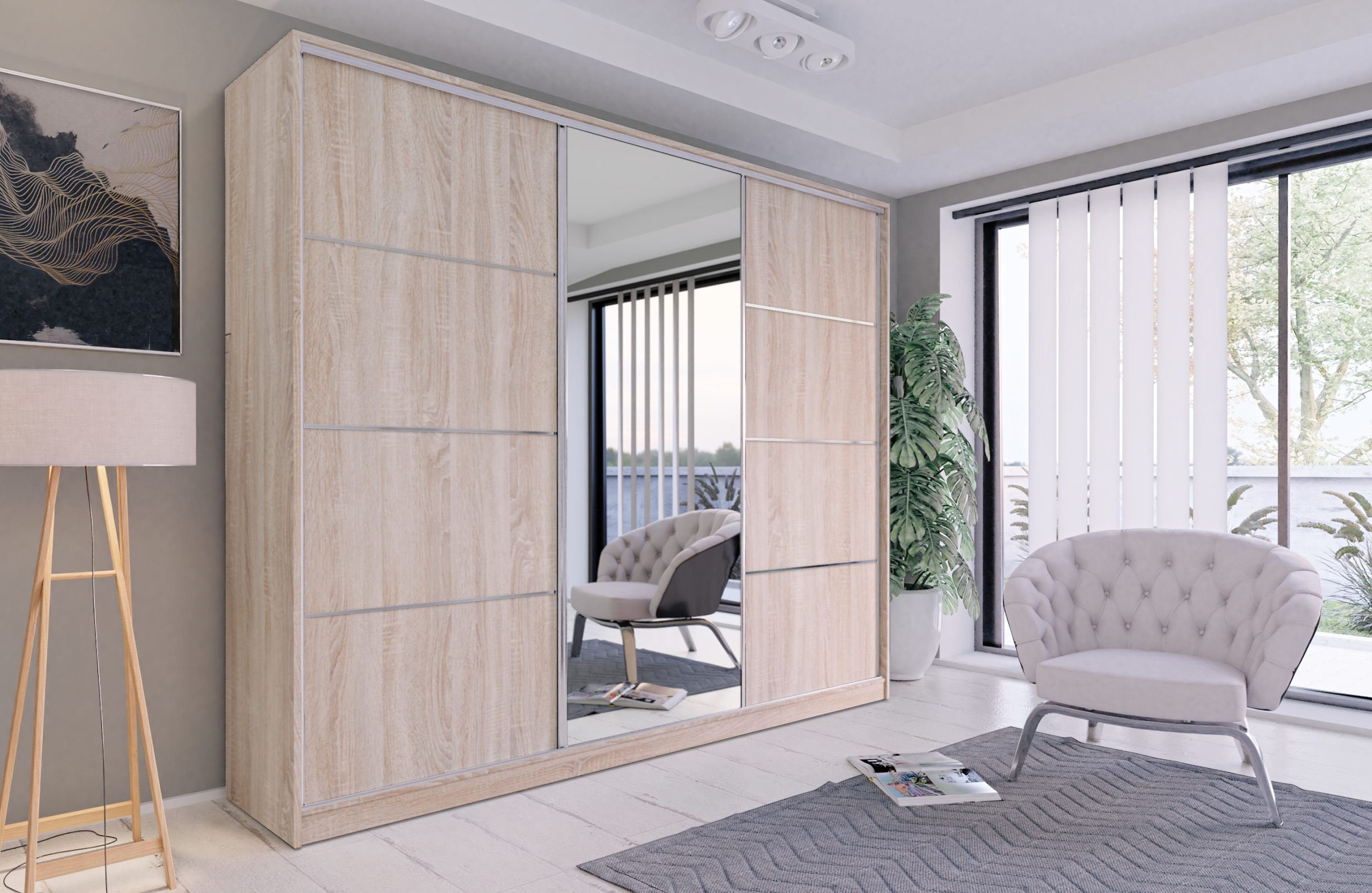 Szafa przesuwna VIP 200 cm z lustrem i szufladami dąb sonoma