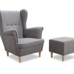 Fotel Uszak z podnóżkiem jasnoszara plecionka