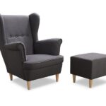 Fotel Uszak z podnóżkiem ciemnoszara plecionka