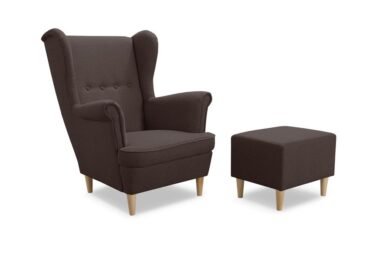 Fotel Uszak z podnóżkiem brązowa plecionka