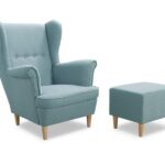 Fotel Uszak z podnóżkiem miętowa plecionka