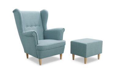 Fotel Uszak z podnóżkiem miętowa plecionka