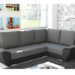 Narożnik z funkcją spania Fly L prawy z pojemnikiem na pościel szaro-czarny plusz