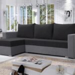 Narożnik z funkcją spania Mojito lewy L-kształtny z pojemnikiem na pościel czarno-szary plusz