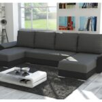 Narożnik z funkcją spania Fly U-kształtny z pojemnikiem na pościel szaro-czarny plusz