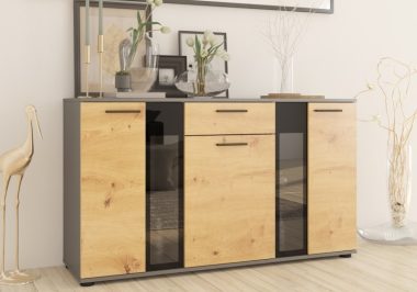 Pojemna komoda do pokoju dziennego z szafkami Salsa dąb artisan/matera