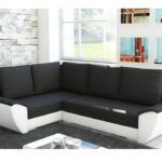 Narożnik z funkcją spania Fly L lewy z pojemnikiem na pościel czarno-biały plusz