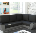 Narożnik z funkcją spania Fly L prawy z pojemnikiem na pościel czarno-szary plusz