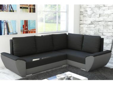 Narożnik z funkcją spania Fly L prawy z pojemnikiem na pościel czarno-szary plusz