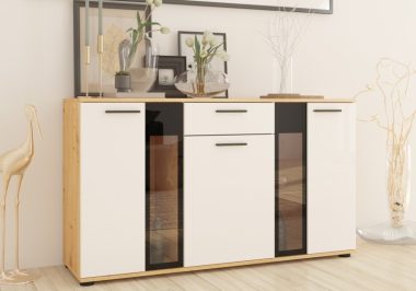 Komoda Salsa trzydrzwiowa z szufladą biała/dąb artisan