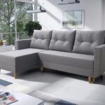 Narożnik z funkcją spania Baldur L-kształtny z pojemnikiem na pościel jasnoszara plecionka