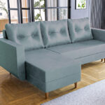 Narożnik z funkcją spania Baldur L-kształtny z pojemnikiem na pościel szary welur