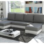 Narożnik z funkcją spania Fly U-kształtny z pojemnikiem na pościel szaro-biały plusz